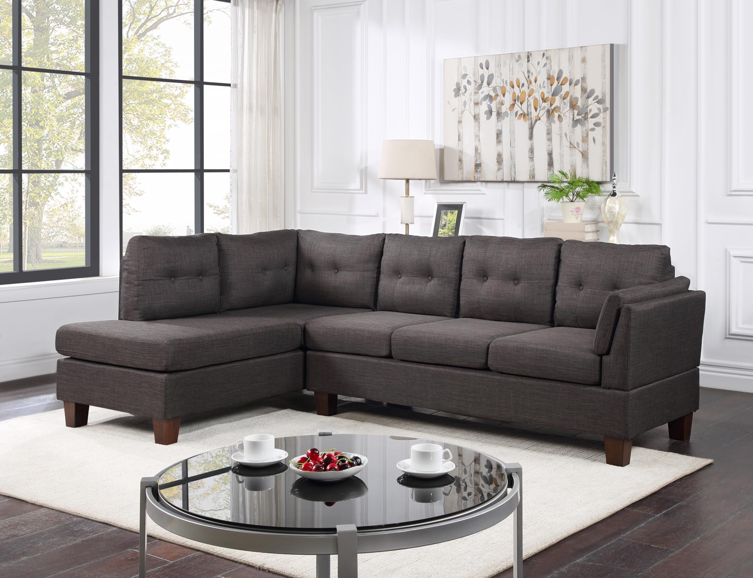 Dalia Light Gray Linen Modern Sectional Sofa with Left Facing Chaise